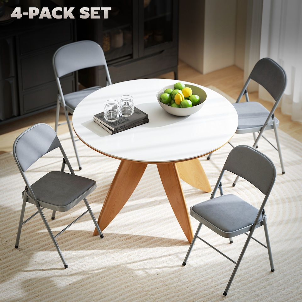 image 1 of HOMCOM Folding Chairs Set of 4, Foldable Chairs with Cushions, Light Grey | Grey | Light Grey | One Size