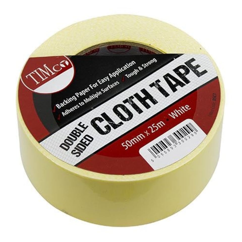 image 1 of Timco - Double Sided Cloth Tape - White (Size 25m x 50mm - 1 Each)