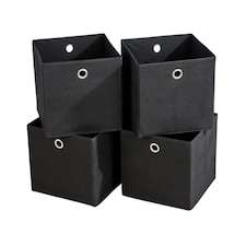 Foldable Canvas Storage Folding Box Fabric Cube Cloth Bag 4 Piece Set | Black