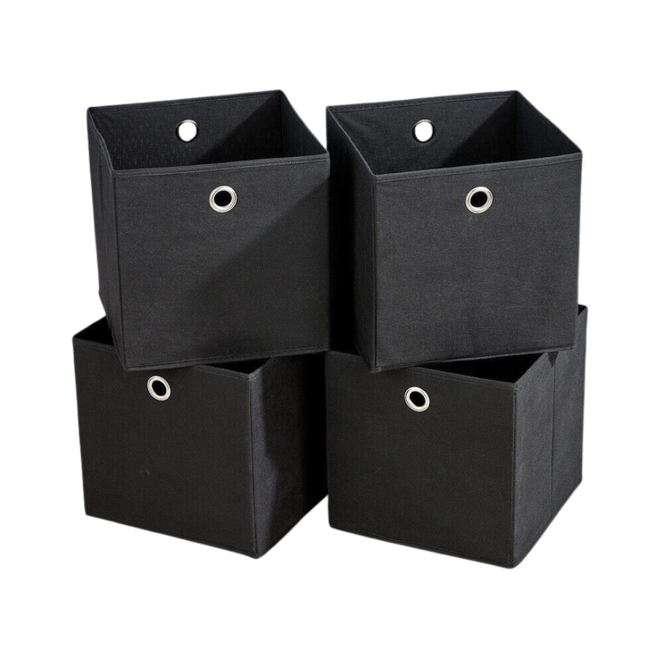 image 1 of Foldable Canvas Storage Folding Box Fabric Cube Cloth Bag 4 Piece Set | Black