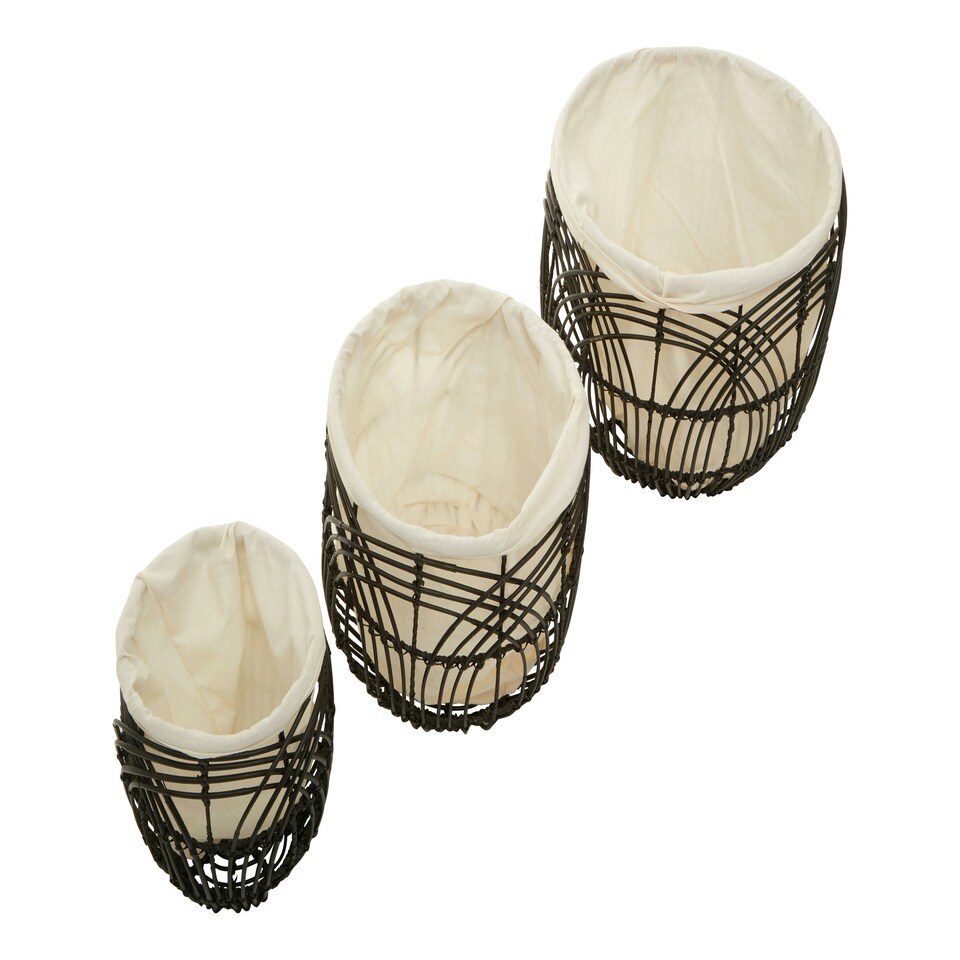 image 1 of Interiors By Premier Sturdy Set Of 3 Rattan Baskets, Wicker Storage Baskets, Laundry, or Washing Bins, Ideal Decorative Hampers Black