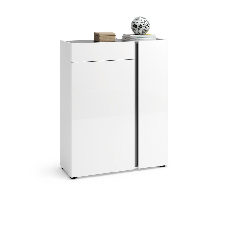 image 1 of FURNICOMP Athens 2 Door 1 Drawer White Gloss and Anthracite 20 Pair Shoe Cabinet