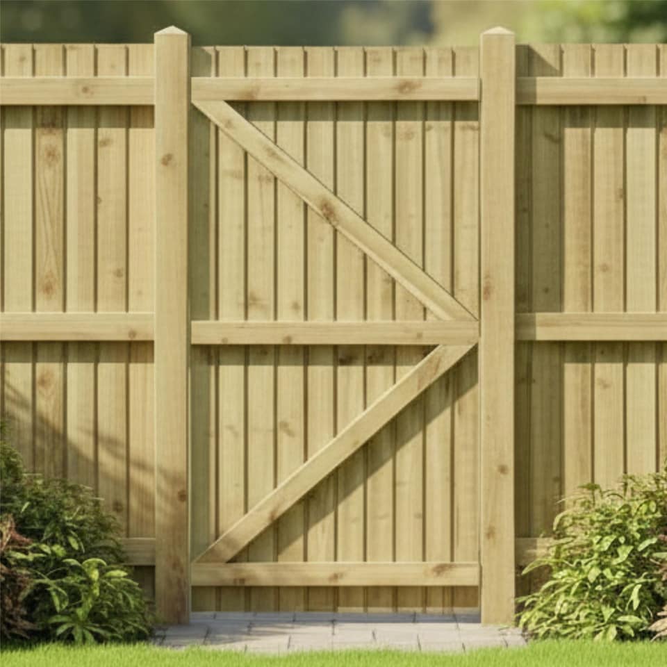 image 1 of Flat Top Wooden Garden Gate 6ft x 2.5ft Feather Edge Semi-Braced Treated Door
