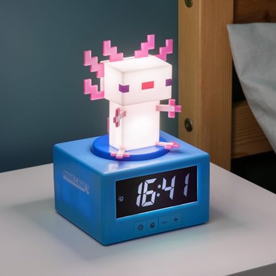 image 1 of Minecraft Axolotl Digital Alarm Clock with Night Light, Gaming Decor Gift for Kids Teens, Official Licensed, Paladone