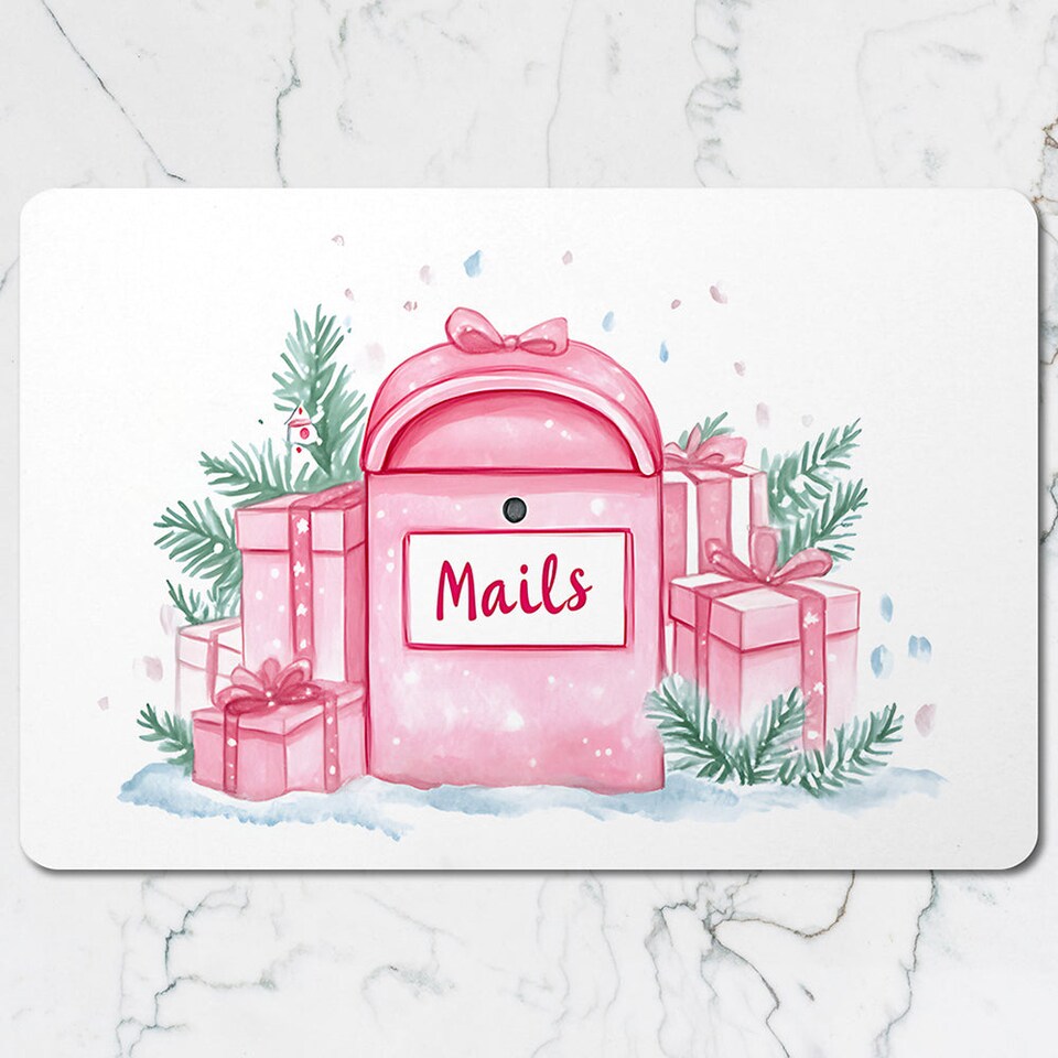 image 1 of Pink Christmas Mailbox Placemat And Coaster Set With Gift Boxes