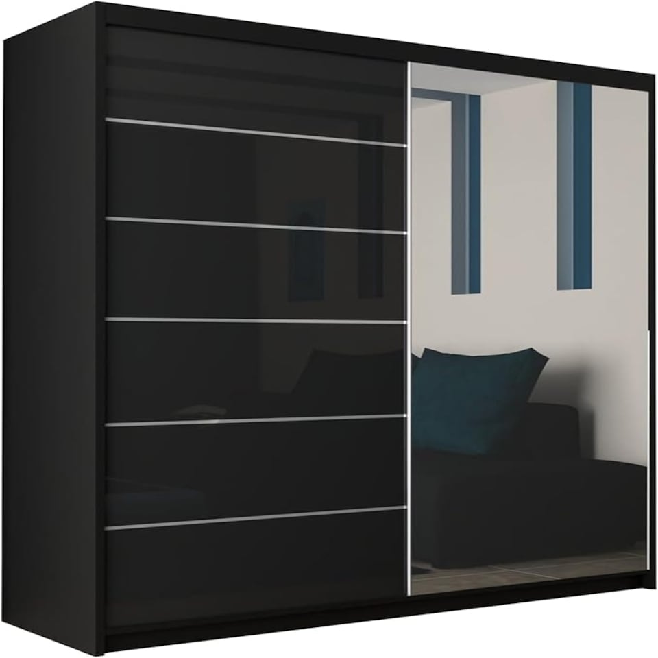 image 1 of Stylish 180cm Bedroom Wardrobe with Sleek Design & Space-Saving Sliding Doors Black | Black180cm