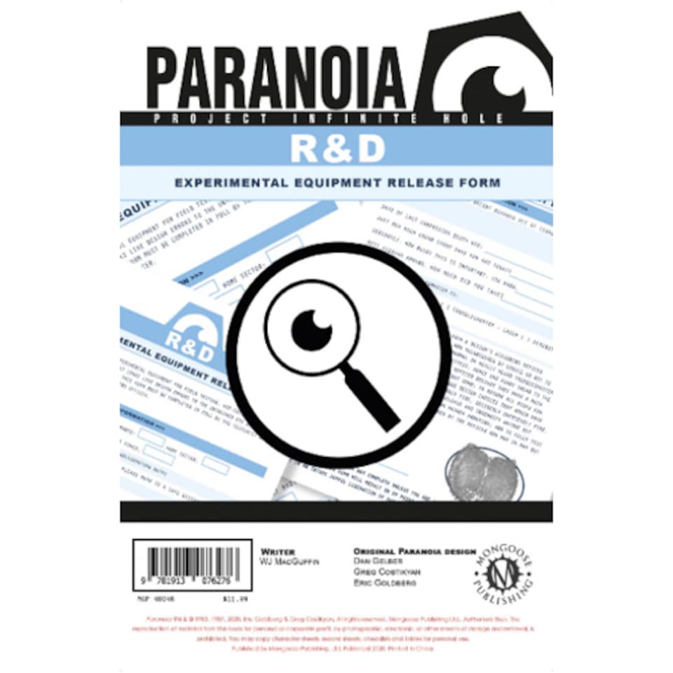 Paranoia: The R & D Experimental Equipment Release Form' Pad