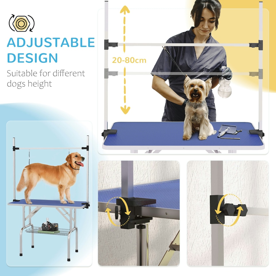 image 1 of PawHut Metal Adjustable Dog Grooming Table Rubber Top 2 Safety Slings Mesh