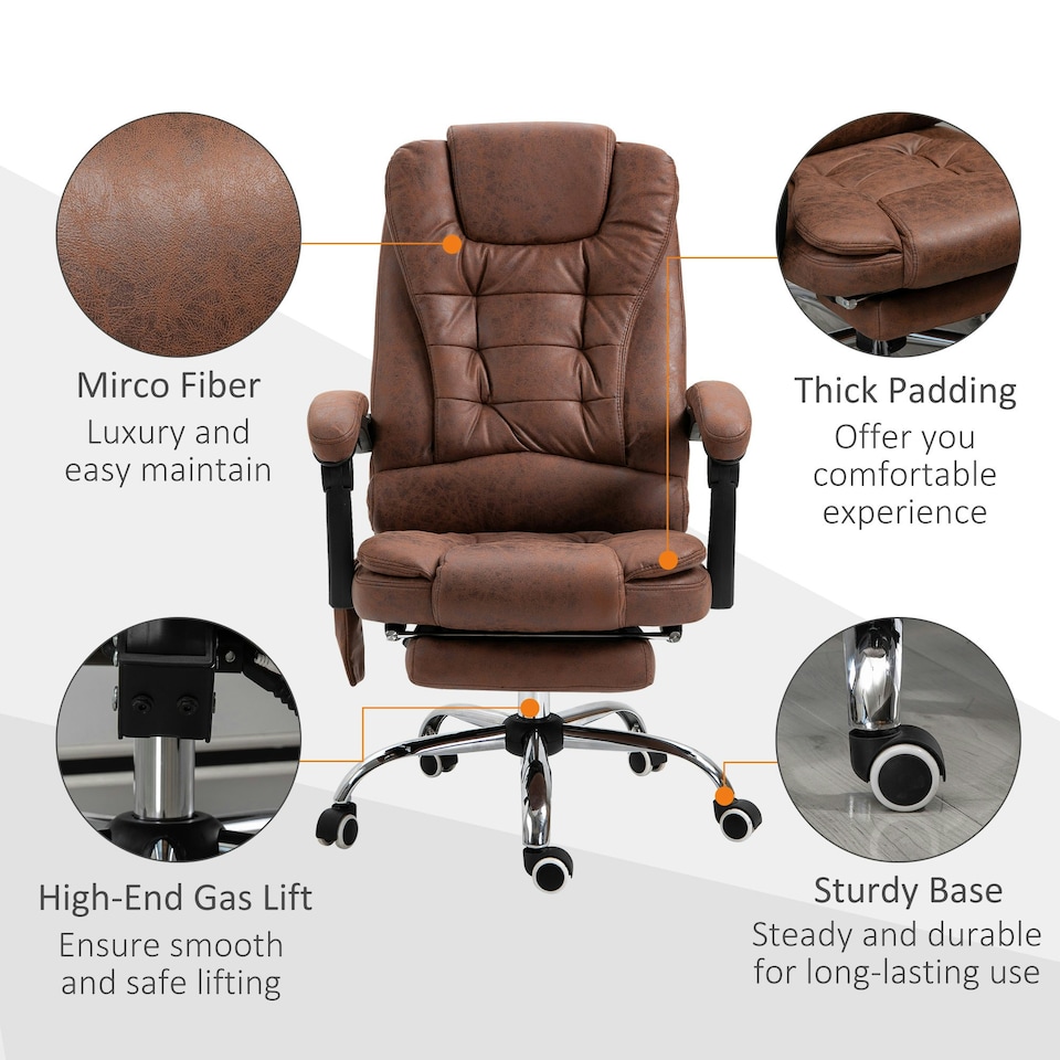 image 1 of Vinsetto Ergonomic Heated 6 Points Vibration Massage Office Chair, Brown