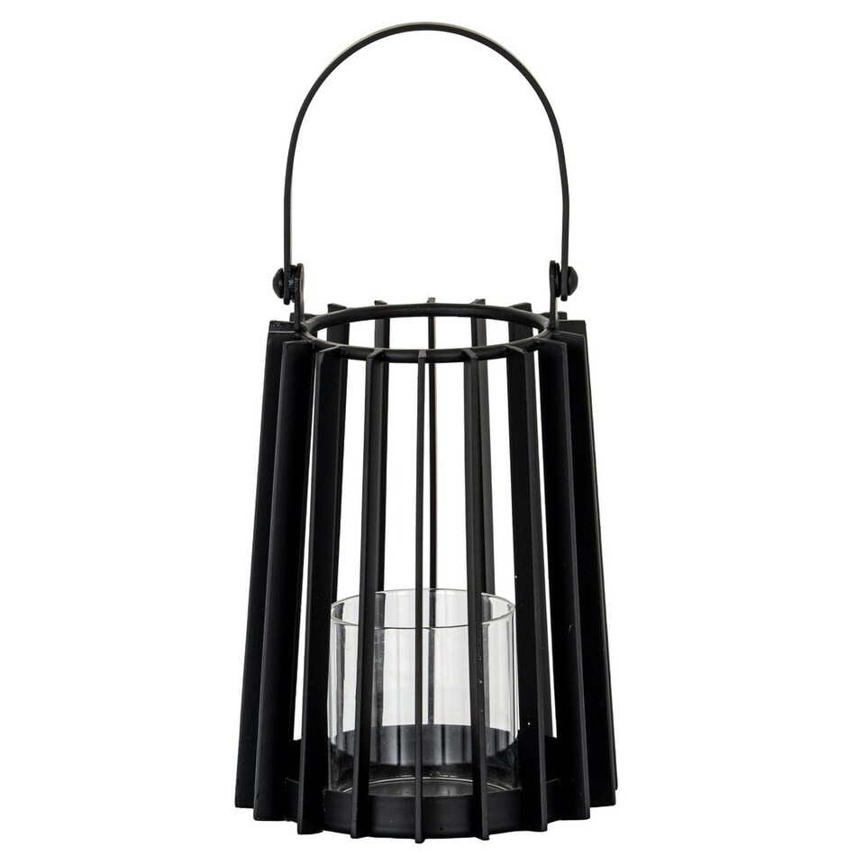 image 1 of Lynk Small Lantern with Handle and Candle Holder - Glass - L12 x W12 x H24 cm - Black