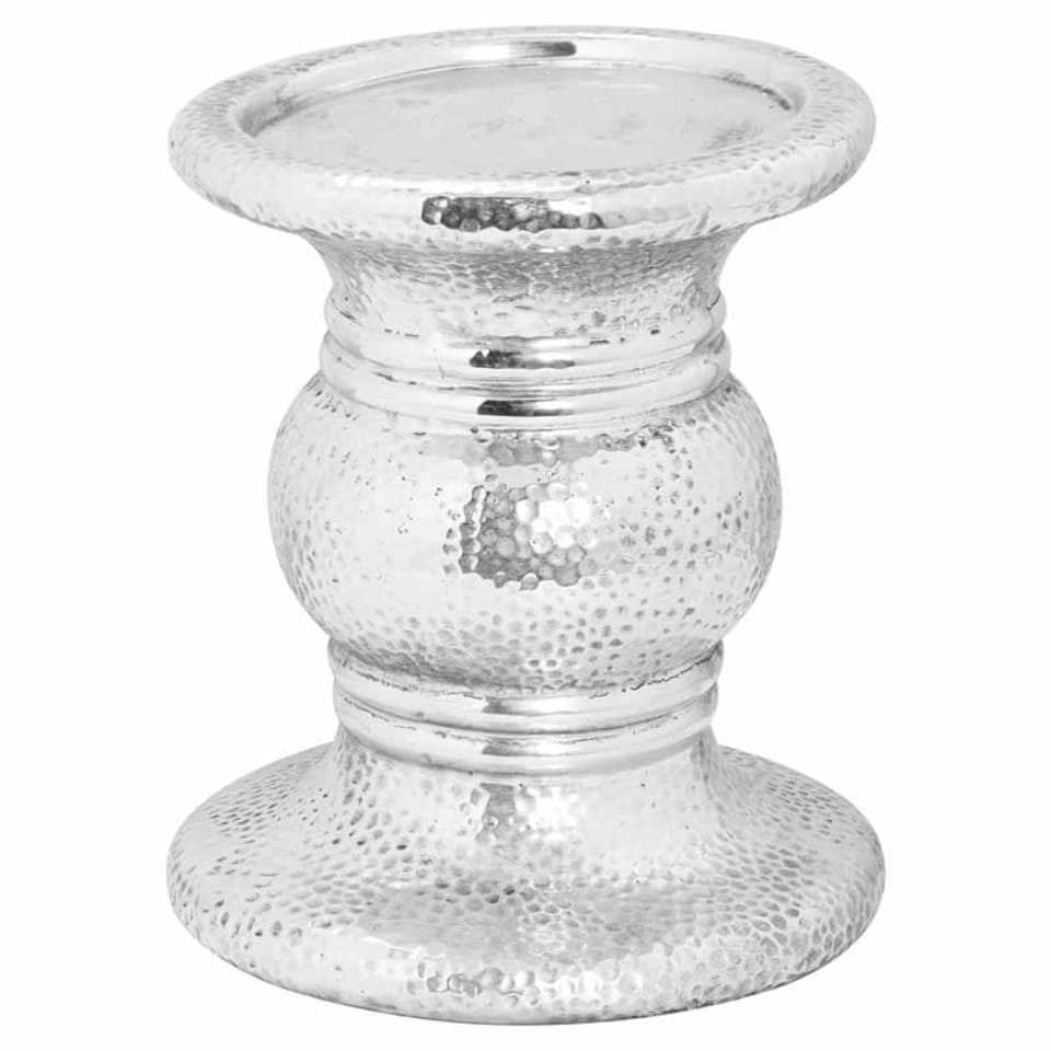 Punch Faced Large Candle Holder - Ceramic - L21 x W21 x H24 cm - Silver Grey
