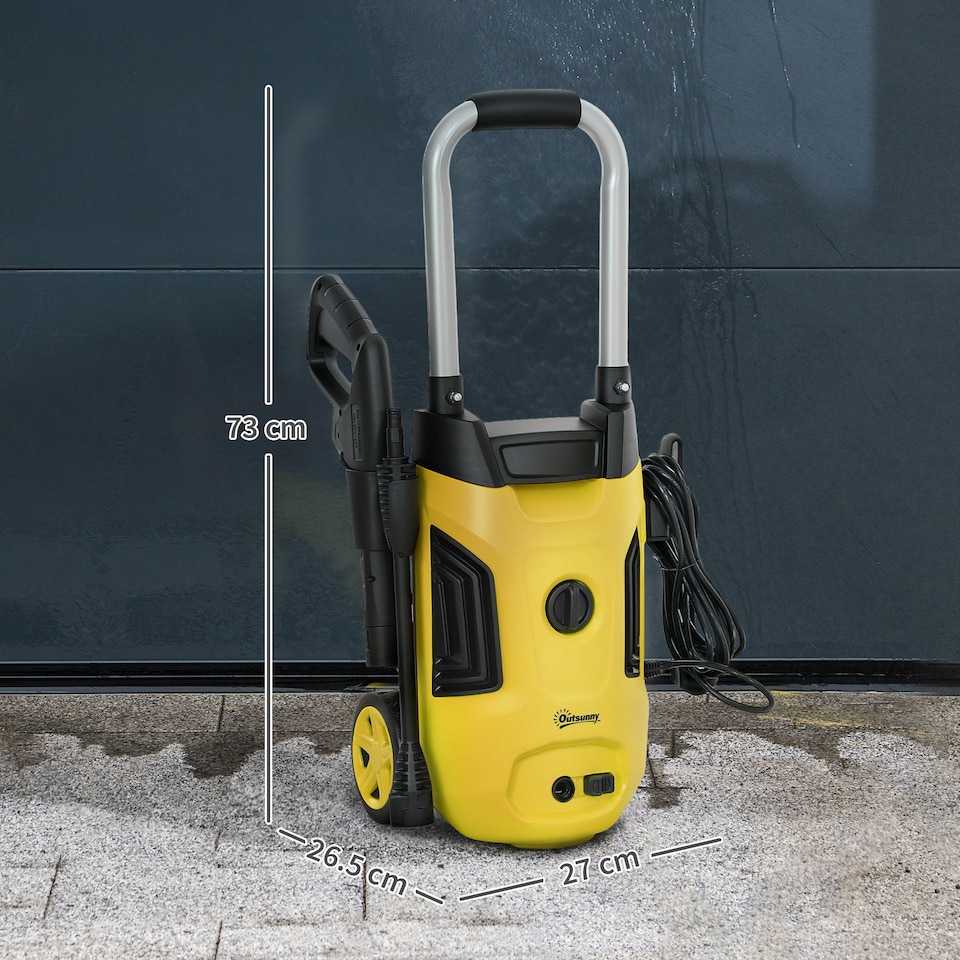 image 1 of Outsunny 1800W Power Washer 150 Bar Pressure with Adjustable Nozzle, Yellow | Yellow