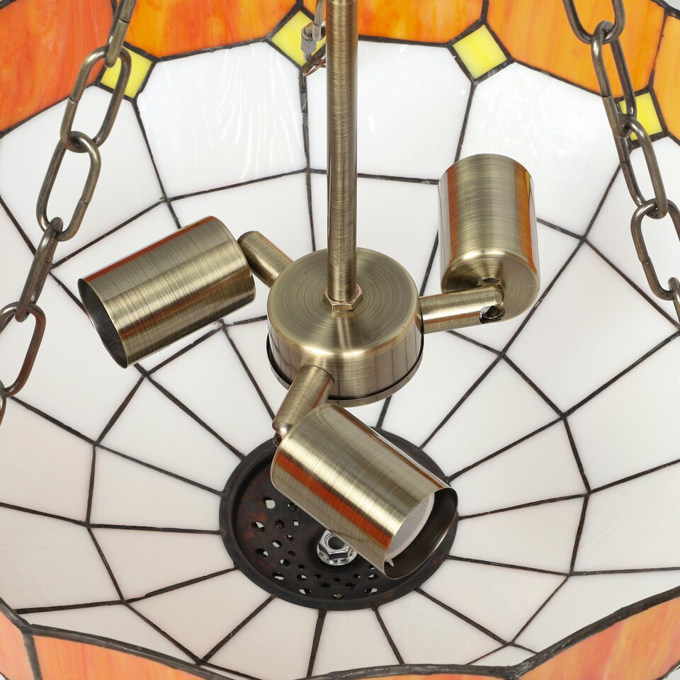 image 1 of HOMCOM 40 cm Tiffany Style Ceiling Light, Vintage Stained Glass Chandelier with 3 E27 Sockets, Semi Flush Mount Pendant Light for Living Room, Bedroom, Hallway, Bulbs Not Included, Orange and White | Orange