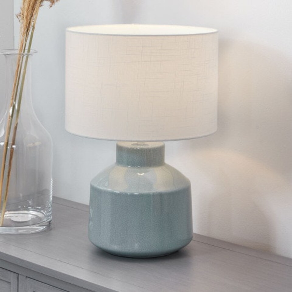 image 1 of Duck Egg Blue Crackle Effect Table Lamp