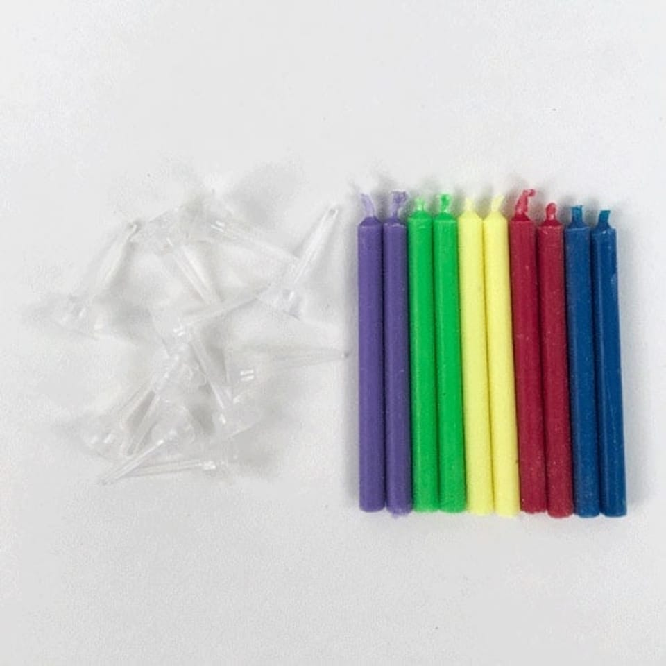 Assorted Coloured Angel Flame Birthday Candles with Holders - Pack of 10