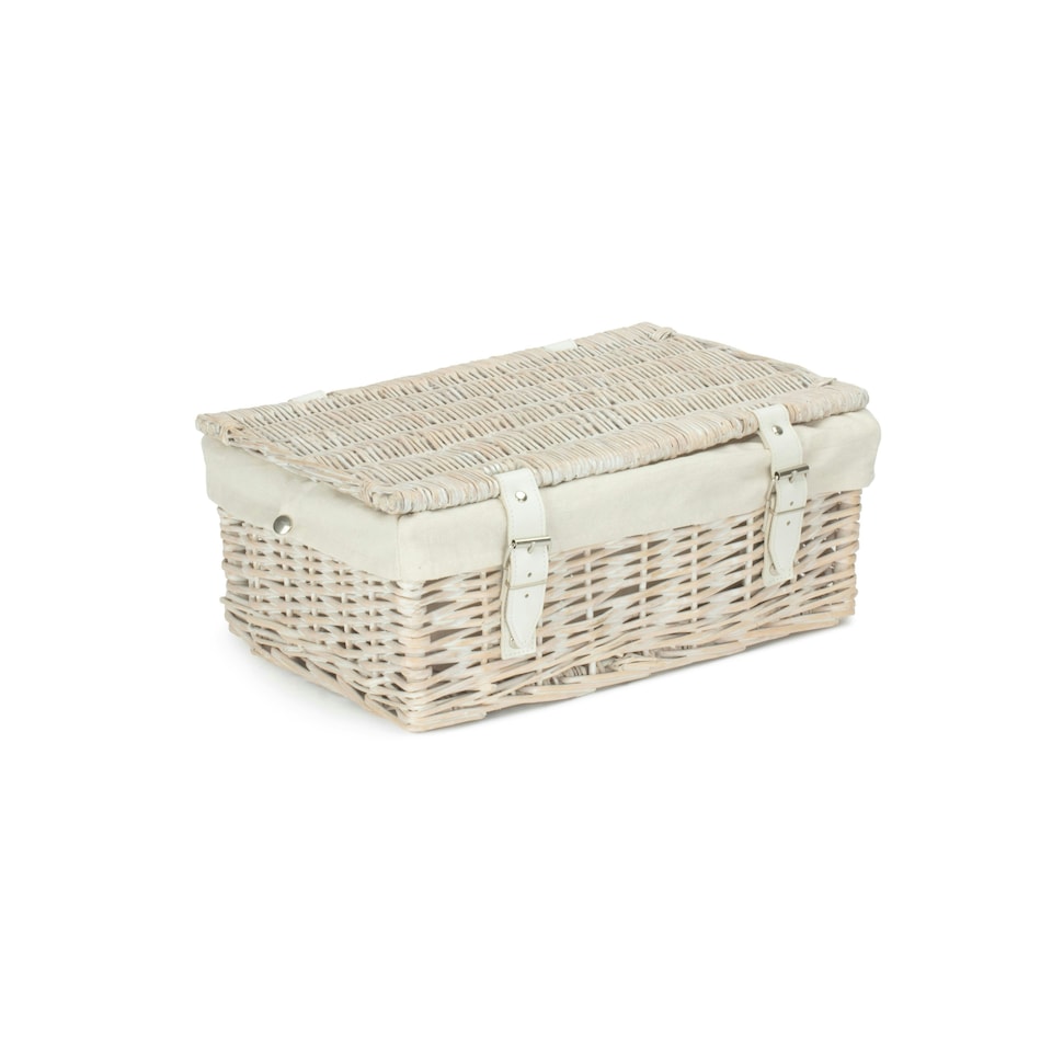 image 1 of 35cm White Wash Wicker Picnic Basket with Lining White | White | One Size