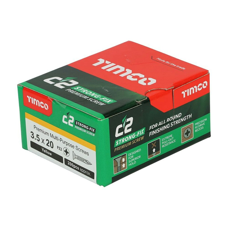 image 1 of Timco - C2 Strong-Fix Multi-Purpose Premium Screws - PZ - Double Countersunk - Yellow (Size 3.5 x 20 - 200 Pieces)