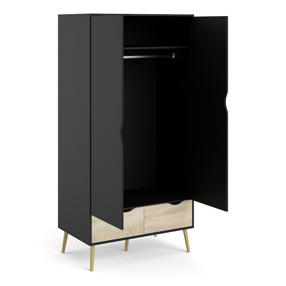 image 1 of Oslo Wardrobe 2 Doors 2 Drawers in Black and Oak