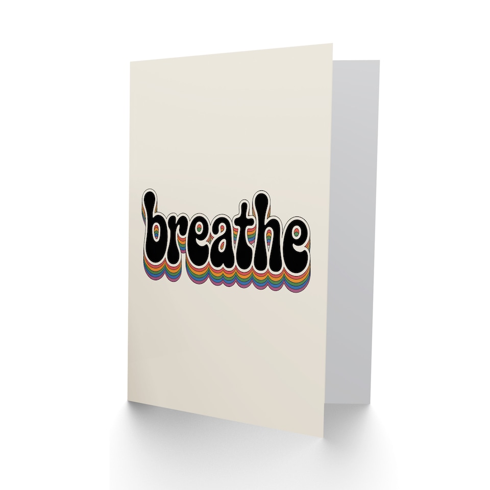 image 1 of Breathe Funky Retro Rainbow Typography Thinking Of You Greeting Card