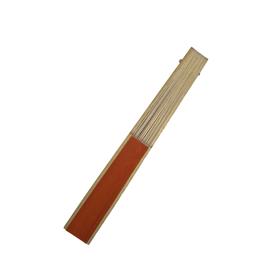 image 1 of Orange Paper Foldable Hand Held Bamboo Wooden Fan by Parev