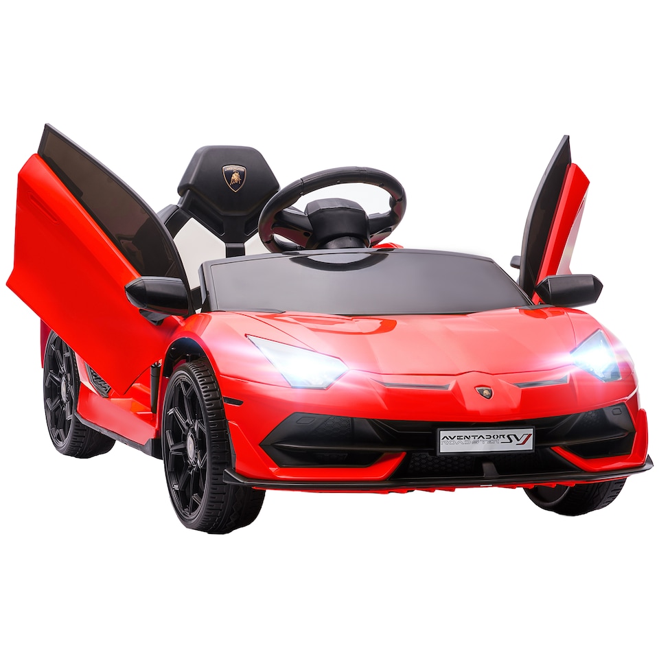 image 1 of HOMCOM Electric Car for Kids Lamborghini Aventador Licensed with Remote Control, 12V Powered Kids' Electric Ride-on with Butterfly Doors, Auxiliary wheels, Music, Horn, Suspension - Red