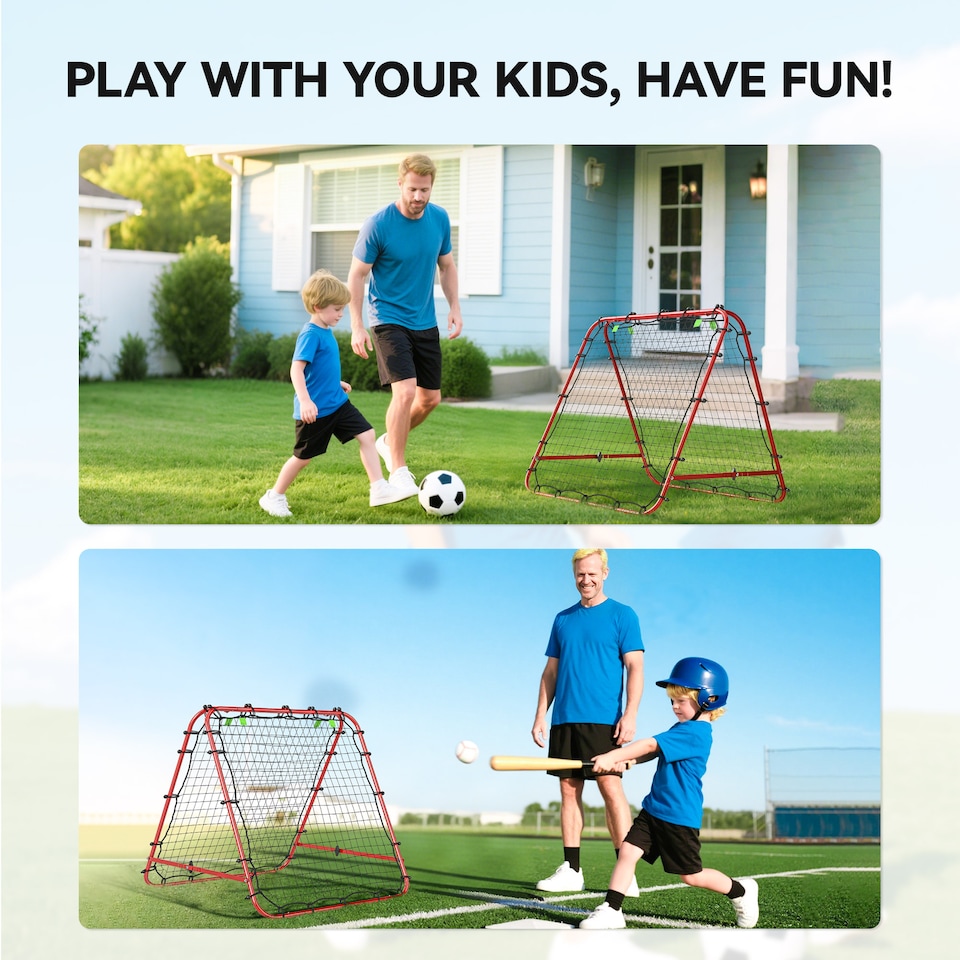 image 1 of HOMCOM Double-Sided Football Rebounder Net, Football Rebound Net Target Goal with Five Adjustable Angles, Red | Red