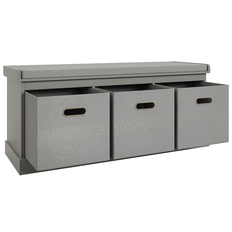 image 1 of HOMCOM Shoe Bench with 3 Fabric Baskets, Shoe Storage Bench with Seat Cushion, Shoe Cabinet for Entryway, Hallway, Living Room, Bedroom Grey