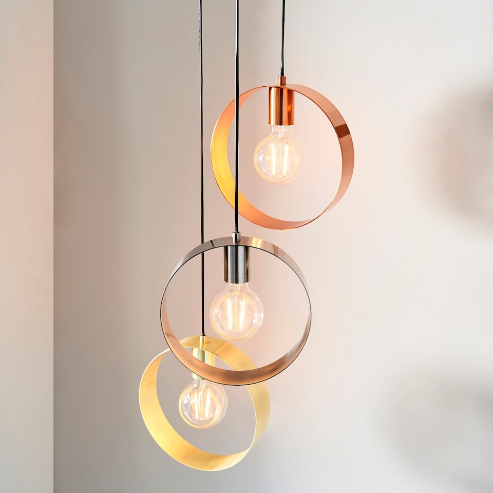 image 1 of Hoop 3 Light Cluster Ceiling Pendant Brushed Brass & Brushed Nickel, E27
