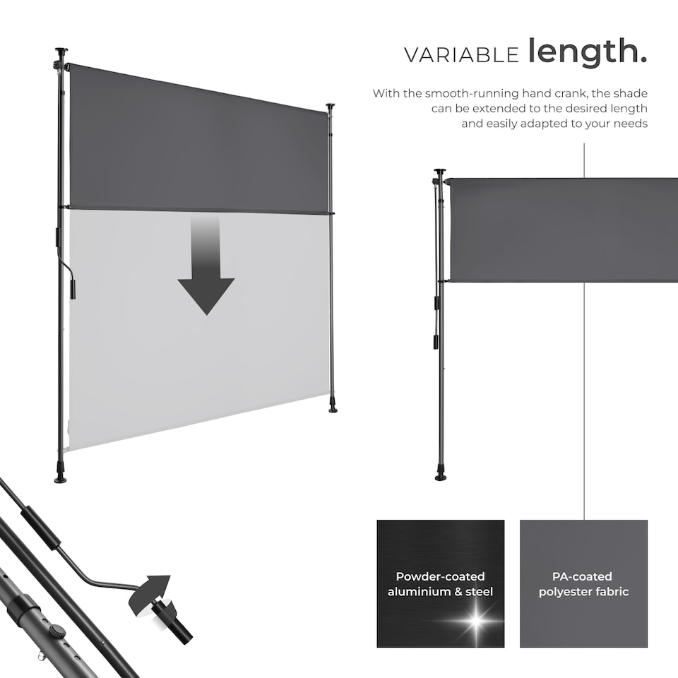 image 1 of Retractable Awning Taija - tooless installation, with hand crank, retractable and UV blocking | Grey | dark grey | 150 x 310 cm | 1