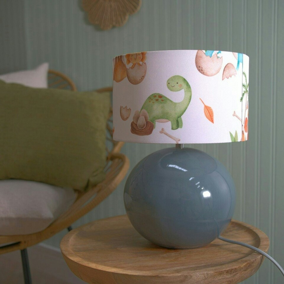 image 1 of ValueLights Bosco Eucalyptus Ceramic Table Lamp with Dinosaur Drum Shade Green
