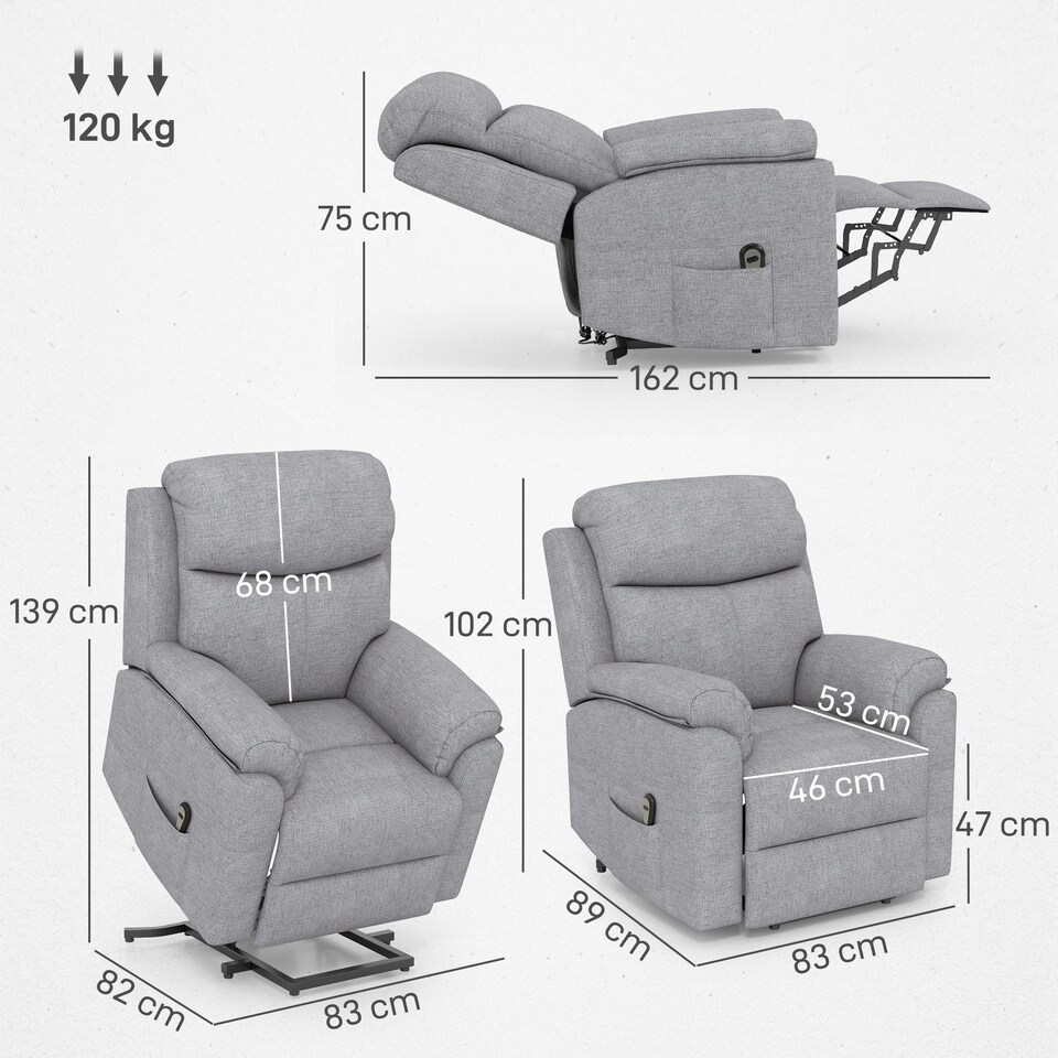 image 1 of HOMCOM Power Lift Chair Electric Riser with Remote and Massage, Grey | Grey