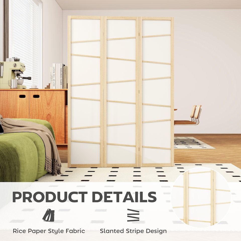image 1 of HOMCOM Room Divider, Screen Protector with Frame, Natural Wood Finish