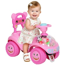 AIYAPLAY Ride on Car, Push Along Toy, Toddler Car Foot to Floor with Under Seat Storage, Anti-Over-Backwards Device, Horn, Music, Light, for 18-36 Months, Pink