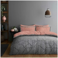 VELVETIO Cruz Complete Duvet Cover Set with Fitted Sheet Printed Bedding Quilt Grey | Single