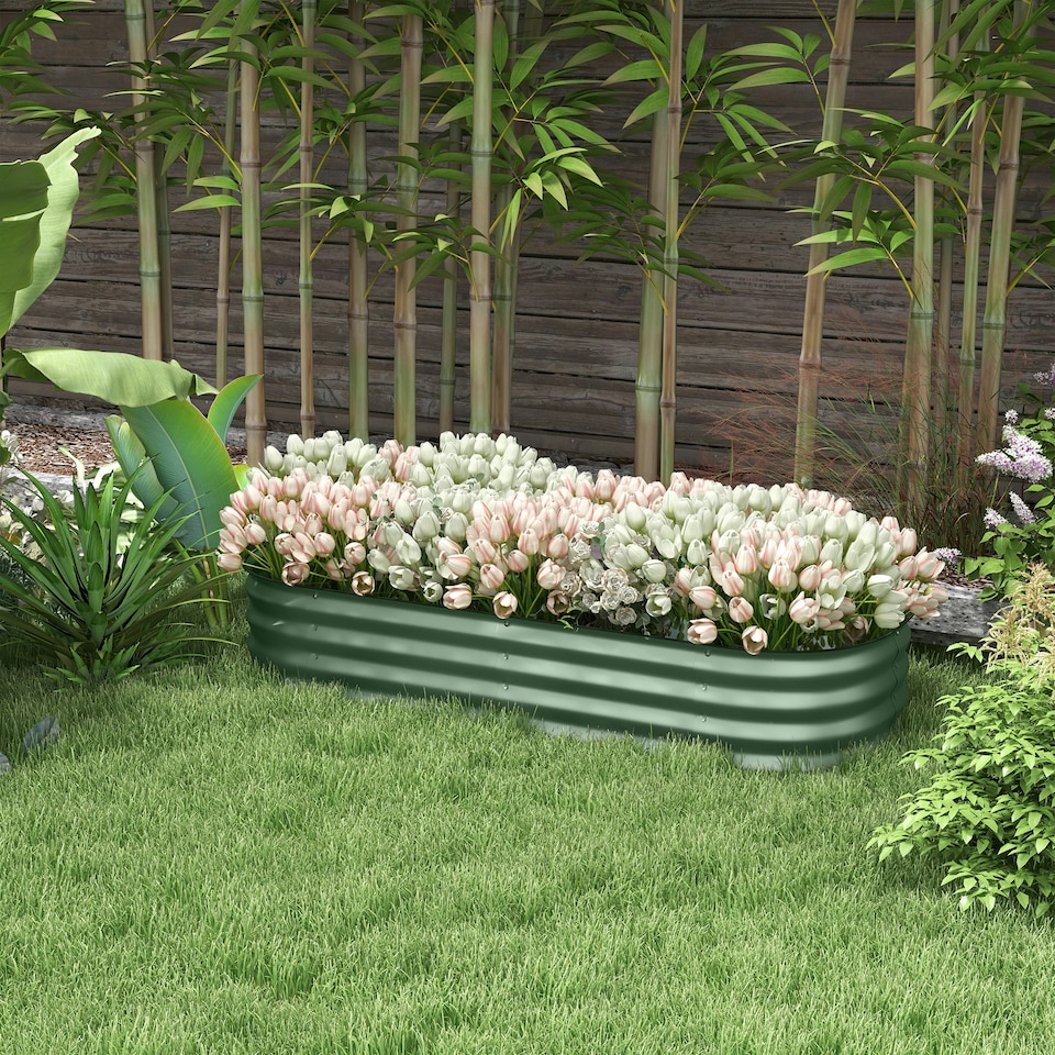 image 1 of Outsunny Galvanised Raised Garden Bed Planter Box with Safety Edging, Dark Grey
