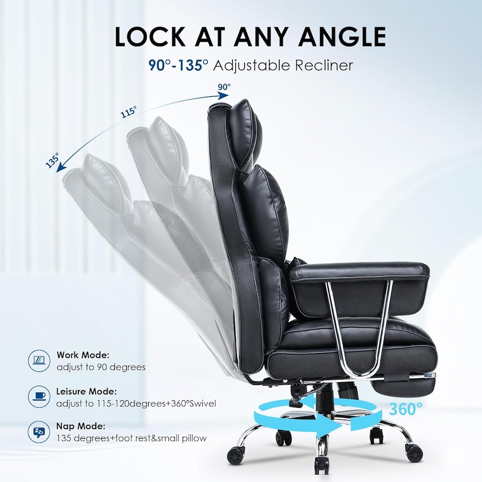 image 1 of Rattantree Ergonomic High Back Leather Office Chair with Footrest