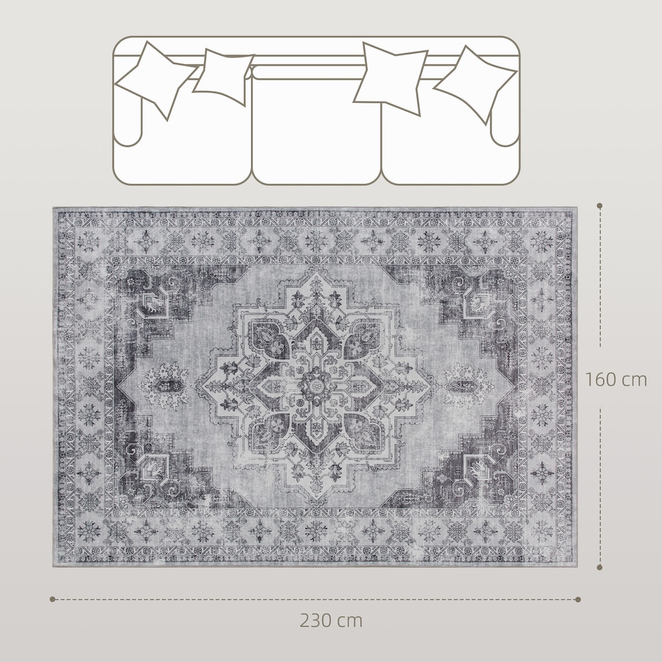 image 1 of HOMCOM Flannel Non-Slip Washable Rug for Living Room, 230 x 160 cm, Grey | Grey