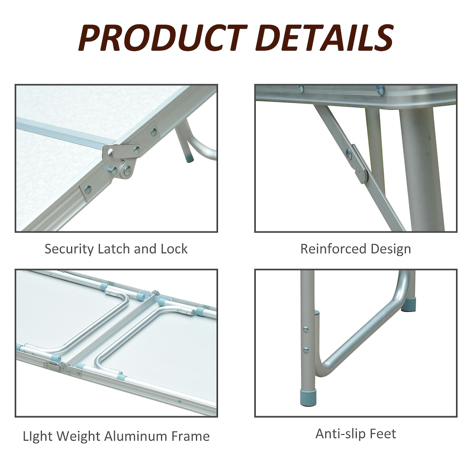 image 1 of Outsunny 4ft Aluminium Portable Folding Camping Picnic Table Outdoor Garden