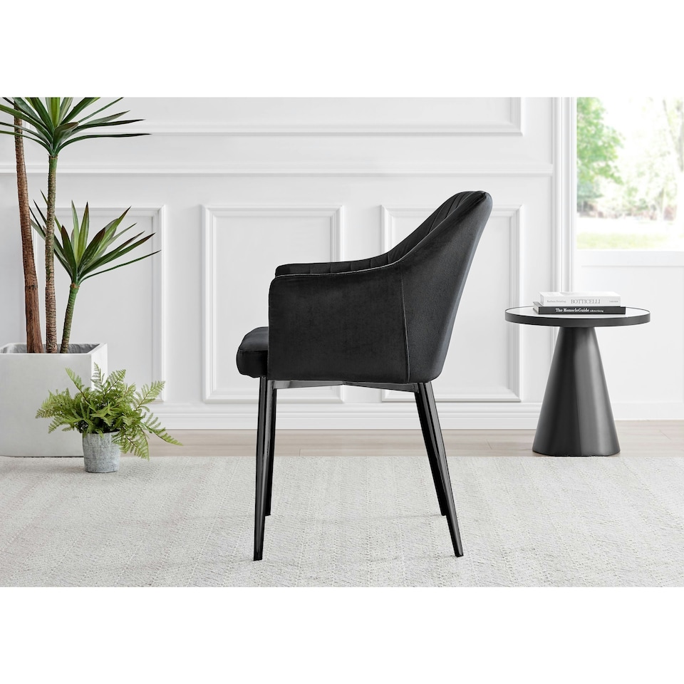 image 1 of Furniturebox 2x Calla Black Velvet Dining Chairs with Black Legs