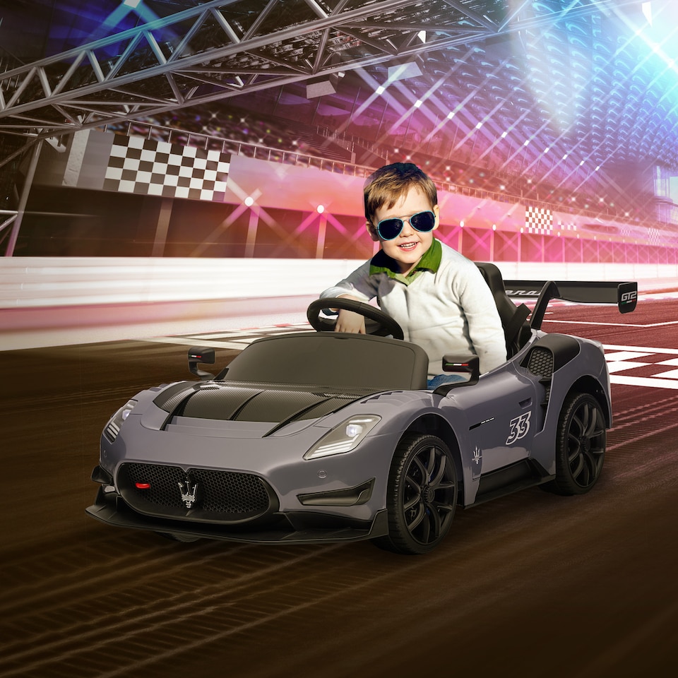 image 1 of AIYAPLAY Maserati GT2 Licensed 12V Electric Car for Kids, Kids' Electric Ride on with Suspension System, Remote Control, USB, Music, Horn, Lights, Auxiliary Wheels, for Ages 3-5 Years, Grey