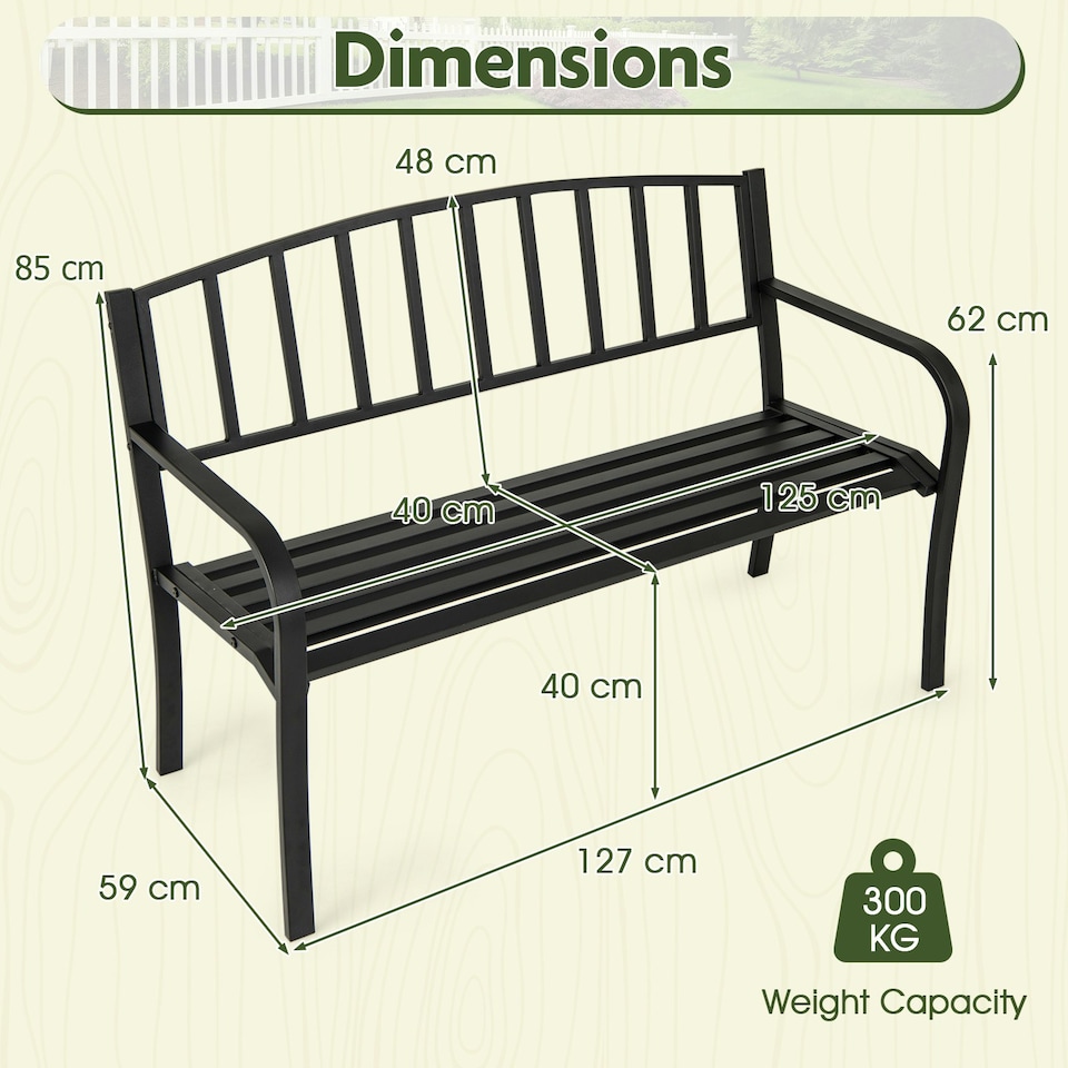 image 1 of COSTWAY Outdoor Bench 127cm Garden Loveseat with Backrest Black