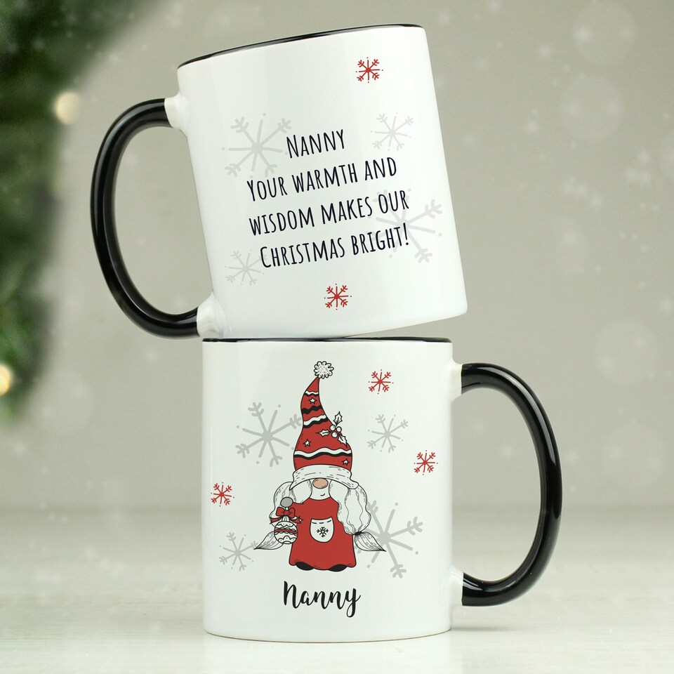 image 1 of Personalised Gonk Family Black Handled Christmas Mug - Female White