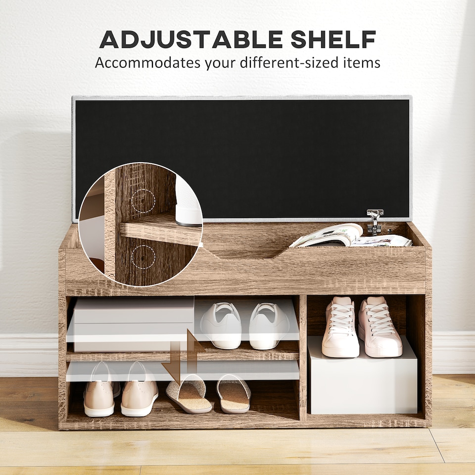 image 1 of HOMCOM Shoes Cabinet Bench Hidden Storage Padded Seat Organiser Footwear Rack Hallway Grey Wood Grain