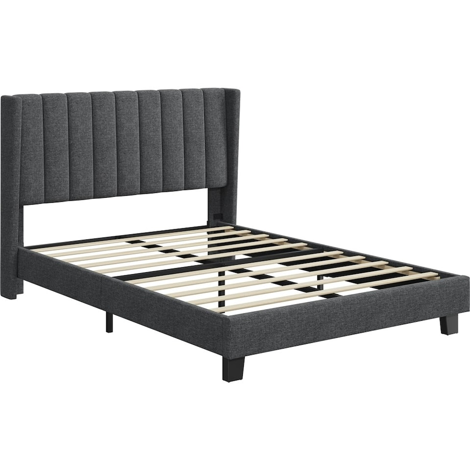 image 1 of Yaheetech 135 cm W x 190 cm L Upholstered Bed Frame with Wing Side Dark Grey
