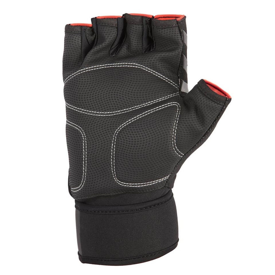 image 1 of Adidas Half-Finger Weightlifting Gloves, Black/White — Padded Palm & Wrist Strap (Size S) | Multi | Black/White | S