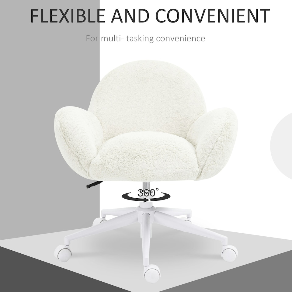 image 1 of HOMCOM Fluffy Leisure Chair Office Chair with Backrest Wheels Cream White