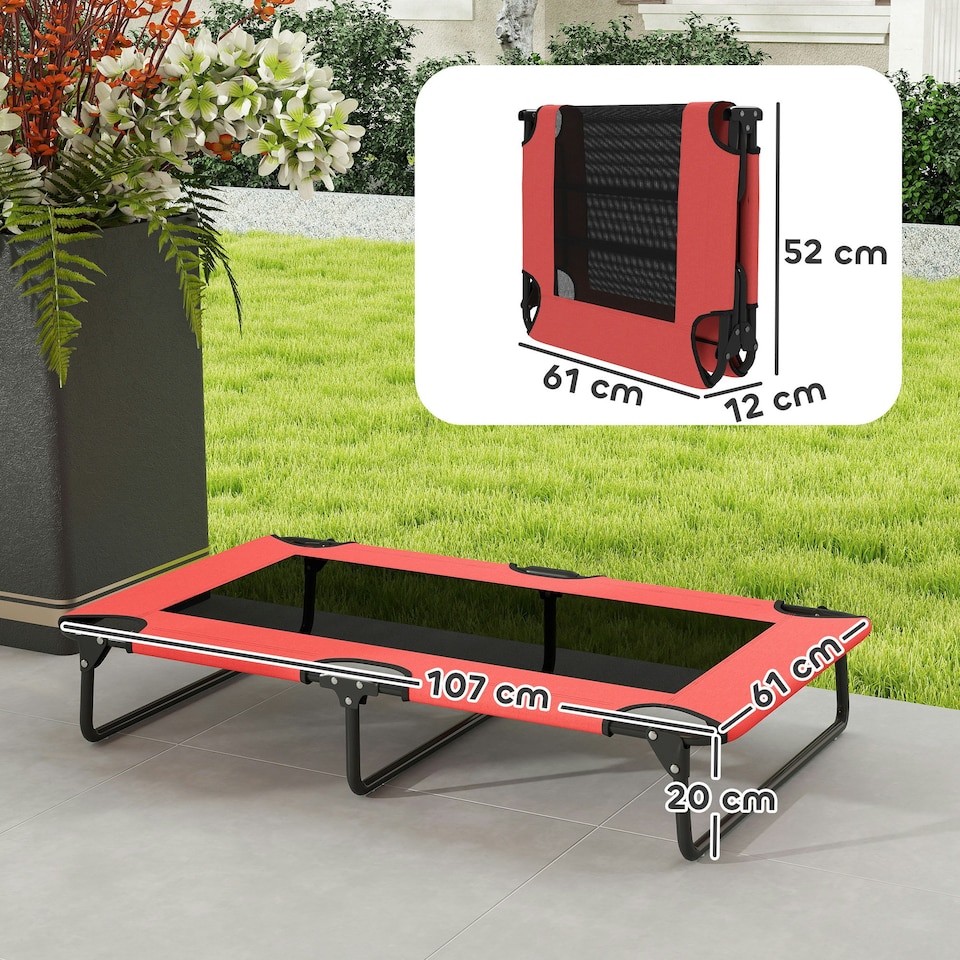 image 1 of PawHut Raised Dog Bed with Breathable Mesh for S & M Dogs, Light Grey Red | L