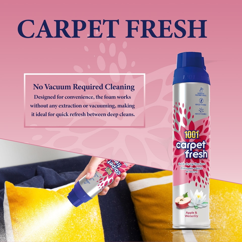 image 1 of 1001 Carpet Fresh Apple Waterlily Carpet Foam Freshener Odour Remover Carpet Cleaner Indoor Home Use 300ml