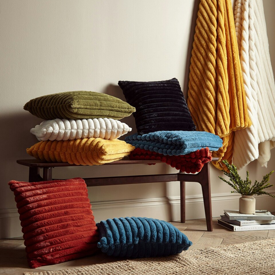 image 1 of Catherine Lansfield Cosy Ribbed Faux Fur Soft 130x170 cm Blanket Throw Mustard Yellow | Mustard