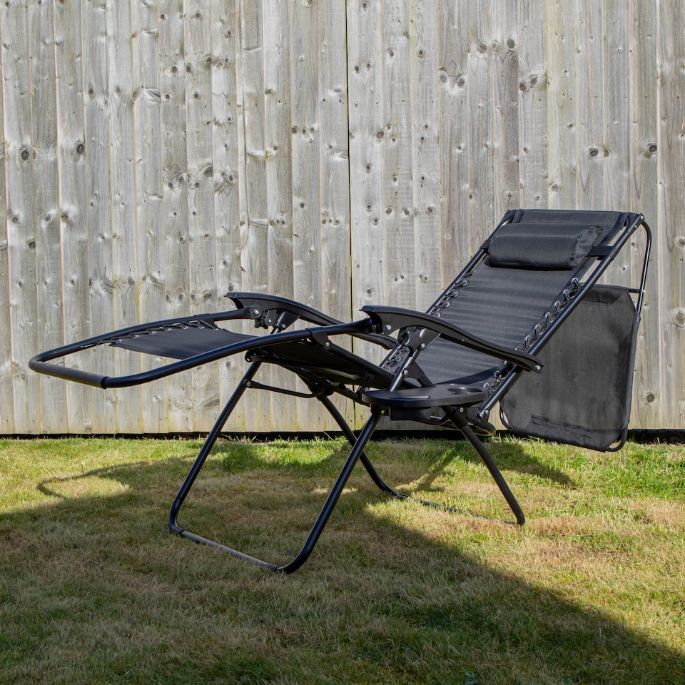 image 1 of Multi Position Garden Gravity Relaxer Chair Sun Lounger with Sun Canopy in Black | Black | Black